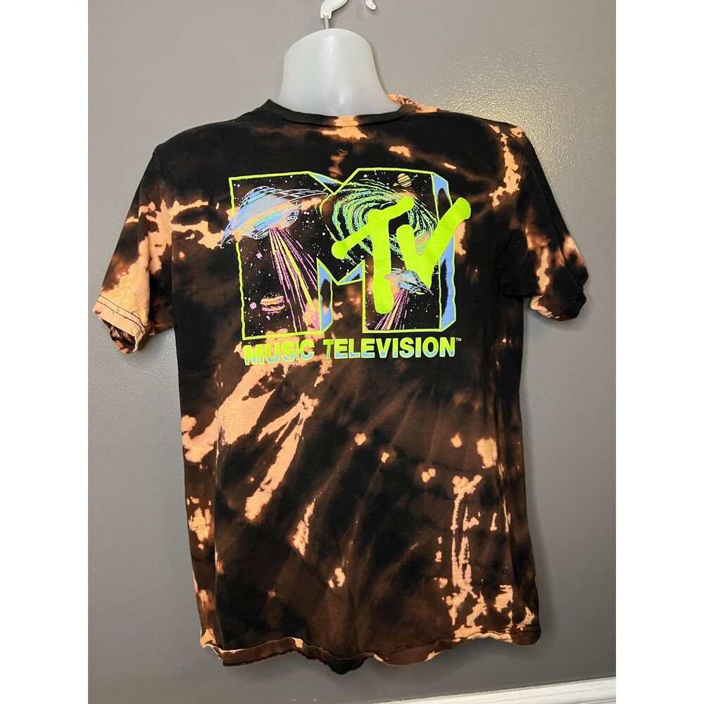 MTV Music Television Shirt Mens Large Black Bleach Tie Dye Logo Graphic Tee - Picture 2 of 7